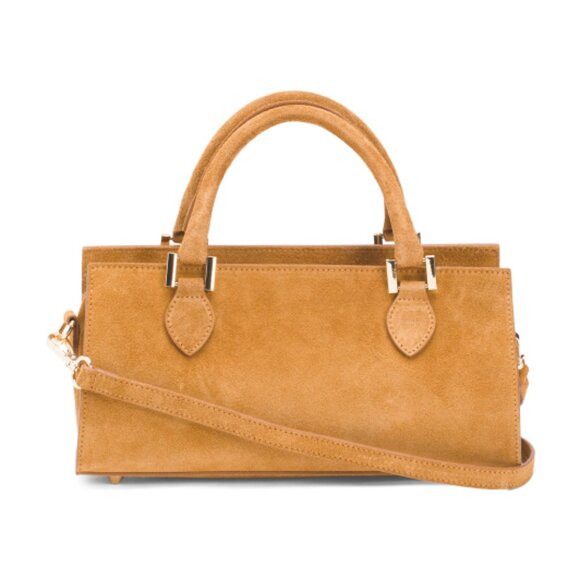 MARLON Made In Italy Suede East West Double Handle Satchel - Picture 1 of 3
